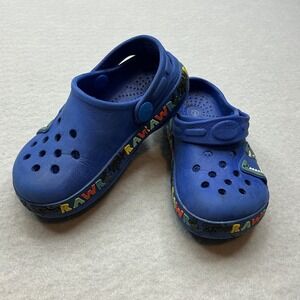 Kidgets Kids‎ Dinosaur Clogs Blue RAWR Graphic Size 7 Slip On Water Shoes